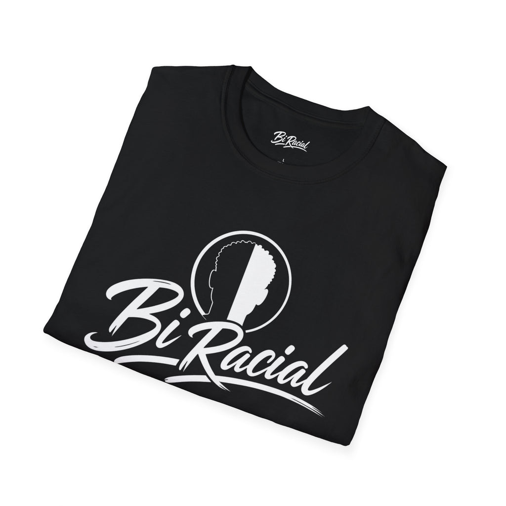 Biracial Pride T-Shirt — 'Bi Racial' Script Tee with Split Face Logo