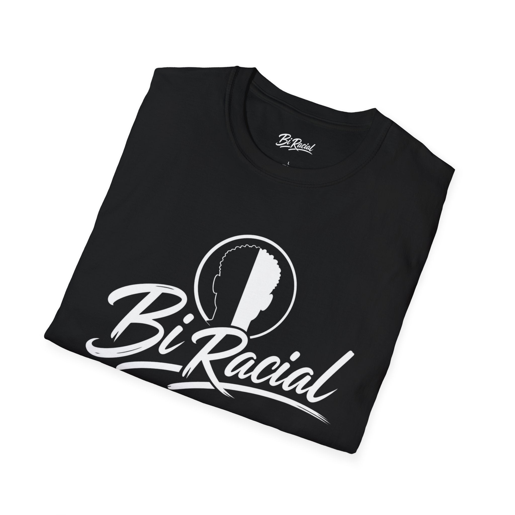 Biracial Pride T-Shirt — 'Bi Racial' Script Tee with Split Face Logo
