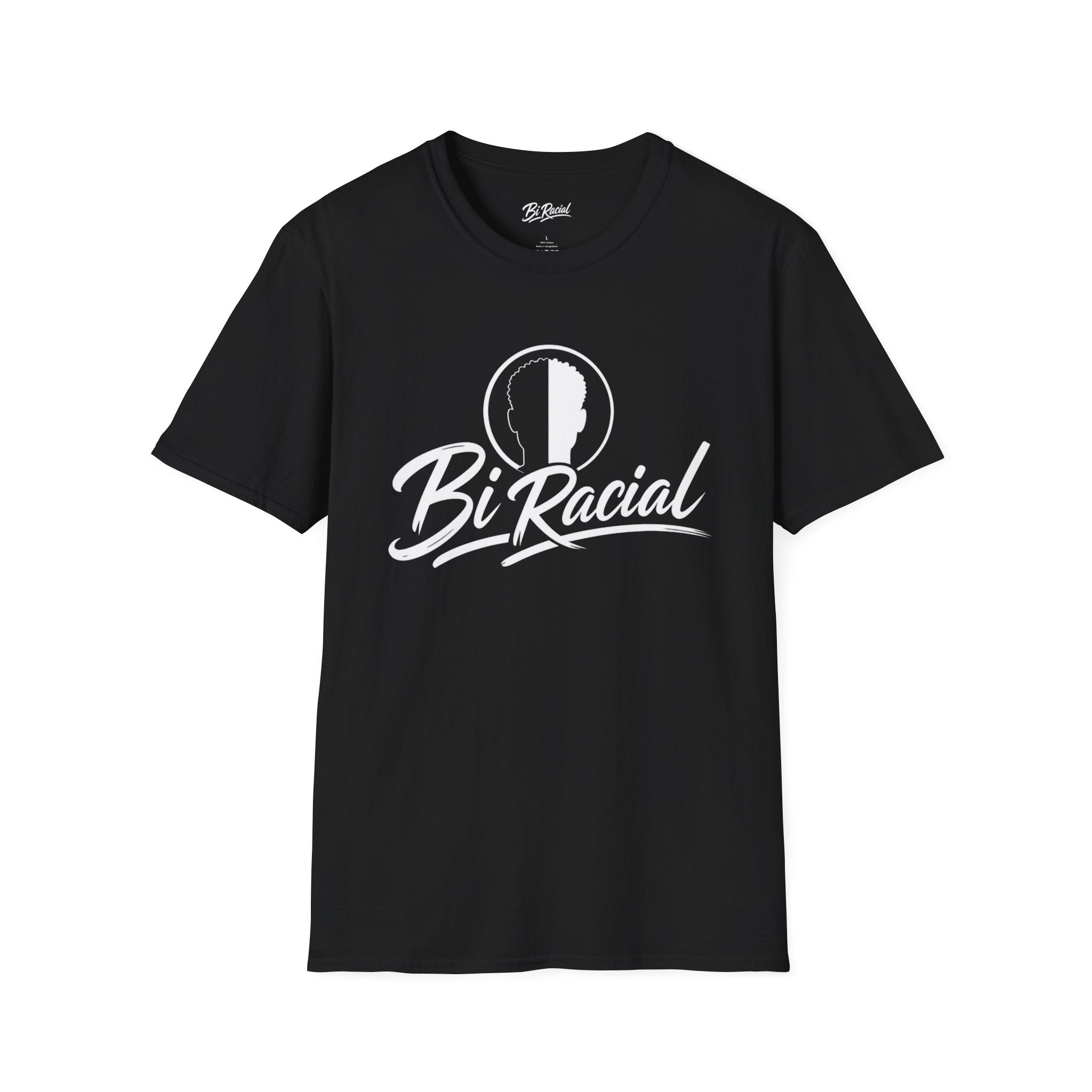 Biracial Pride T-Shirt — 'Bi Racial' Script Tee with Split Face Logo