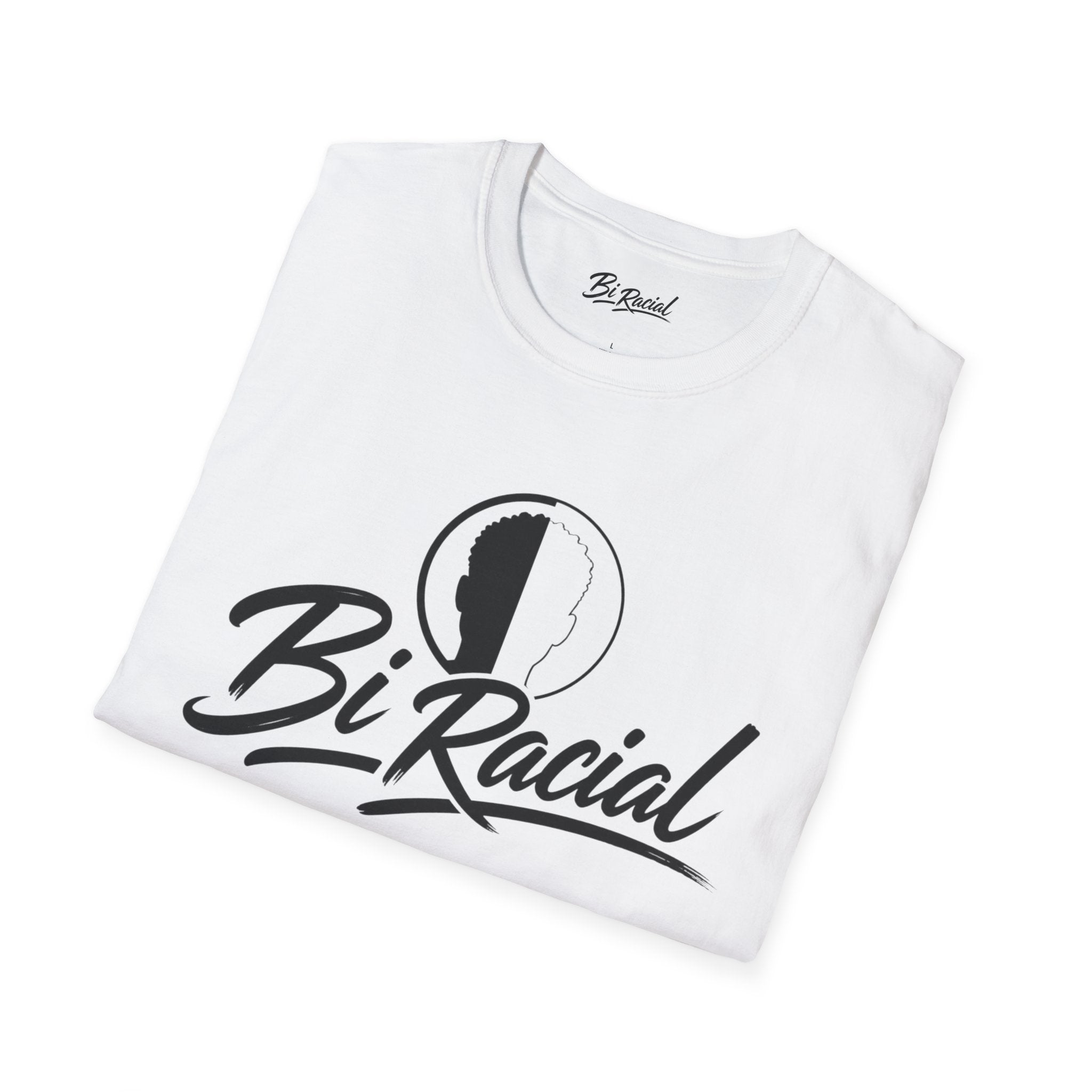 Biracial Pride T-Shirt — 'Bi Racial' Script Tee with Split Face Logo